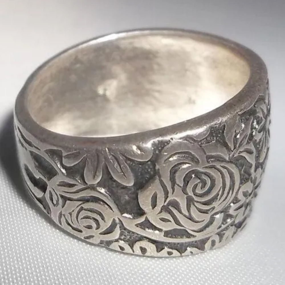Silpada Vintage RARE Floral Garden Etched Oxidized Solid Sterling Silver Ring - Picture 3 of 7